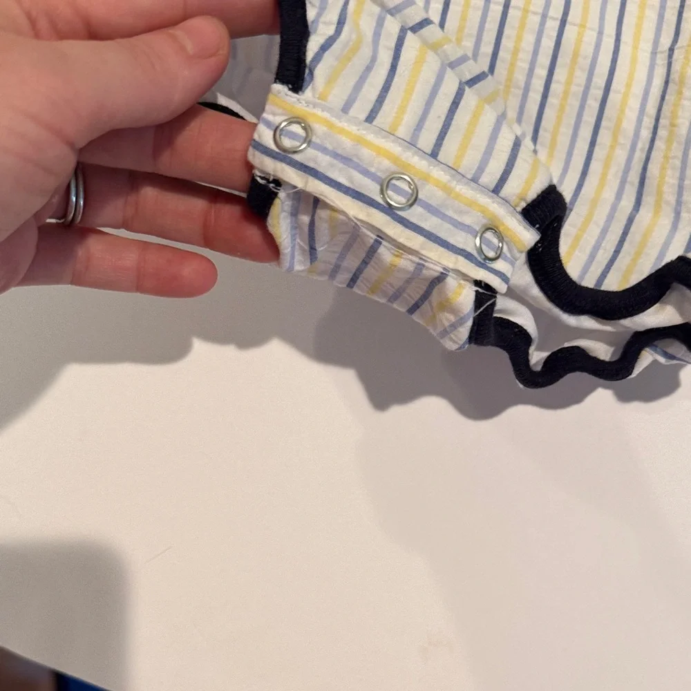 Bella Bliss Striped‎ Baby Romper with Button Snaps Bubble Yellow Blue 9 Months